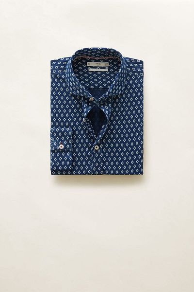 MANGO Man Cămașă pentru bărbați, albastru indigo, slim fit, cu modele geometrice53030527