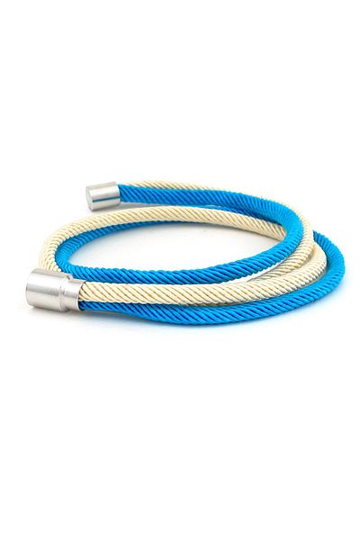 Solfera Men's Blue Cream Double Sira Wrap Magnetic Clip Bracelet BT585