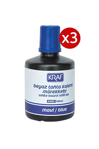 KRAF 3 Adet Kraf Beyaz Yazı Tahtası Mürekkebi 100ml Mavi