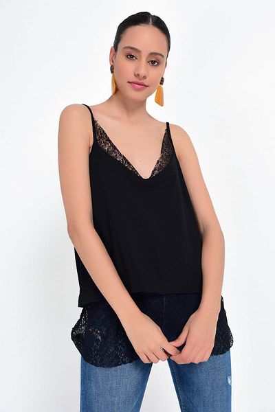 Hanna's by Hanna Darsa Women's Black Lace Detailed Rope Strap Athlete