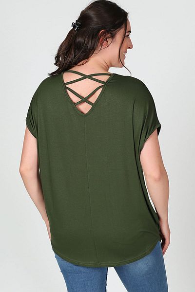 Moda Cazibe Γυναικεία πλάτη σταυρωτή κοντομάνικη μπλούζα M9145
