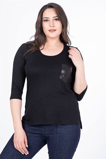 MYLİNE Kadın Altın 3/4 Kollu Pul Detaylı T-Shirt 23412-m