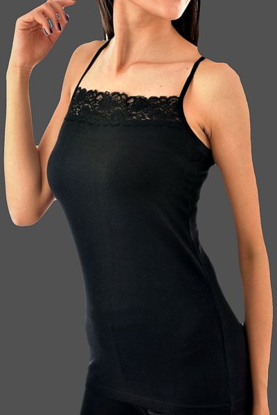 Tutku Women's Black 2 Pack Elastane Cotton Rope Strap Lace Tank Top