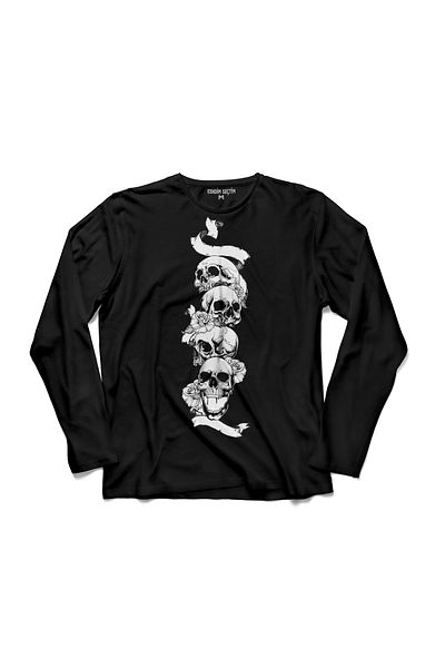 Kendim Seçtim Tricou cu mânecă lungă cu tatuaj cu craniu, trandafir