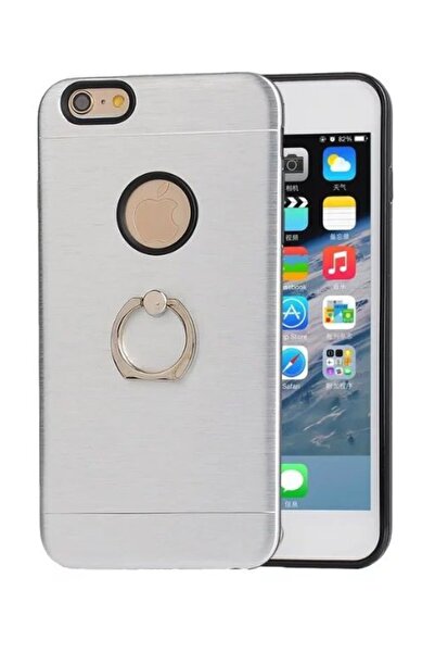Ally Mobile İphone 7 Selfie Yüzüklü Arkası Metal Silikon Kılıf GRİ