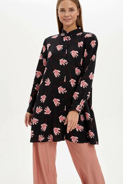 DeFacto Women's Black Patterned Long Sleeve Tunic M1488Az.19Au.Bk21