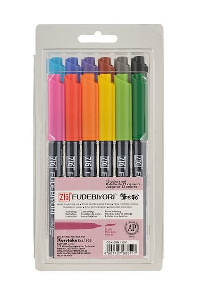 Zig Fudebiyori Brush Pen Brush Tip Pen 12 COLORS SET