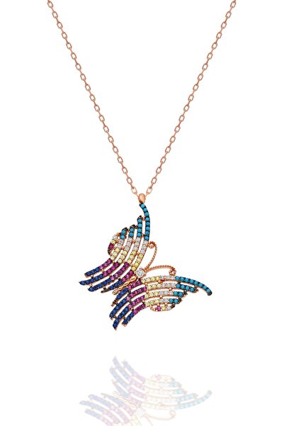 Nereze 925 Ayar Mix Taşlı Kelebek Kadın Gümüş Kolye TXE8B92BA13477