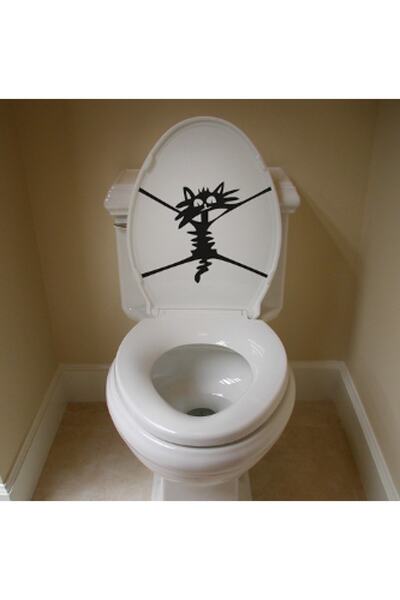 Sticker Sepetim Tutunmuş Kedi Dekoratif Banyo Klozet Sticker