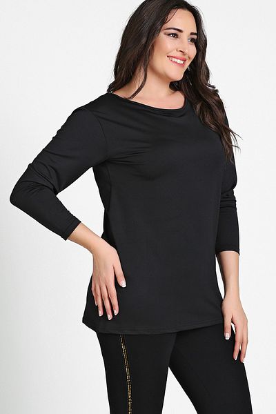 Moda Cazibe Women's Black Back Cross Gold Sequin Stripe Long Sleeve Blouse M9280