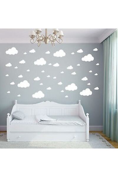 Sticker Sepetim Beyaz Bulutlar Dekoratif Duvar Sticker Seti 100 Adet