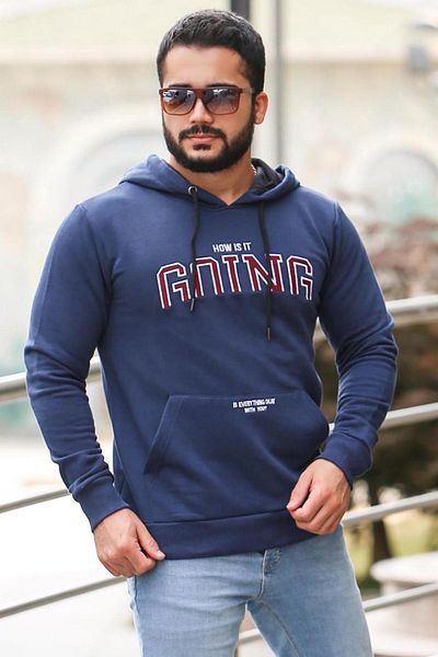 Madmext Φούτερ με κουκούλα Navy Blue εμπριμέ 2667-2