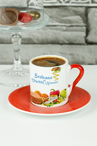 Hediyelen Beslenme ve Diyetetik Uzmanı Türk Kahvesi Fincanı Kırmızı