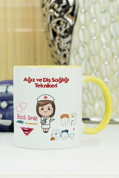 Hediyelen Oral and Dental Health Technician Mug Cup Yellow