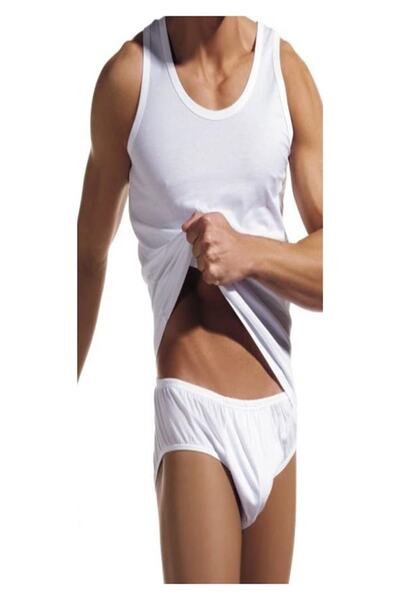 Tutku Men's White 15 Pack Cotton Classic Undershirt & Slip Panties Set
