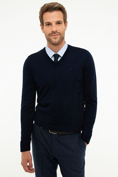 Pierre Cardin Πλεκτό πουλόβερ ανδρικό Navy Blue Slim Fit Basic