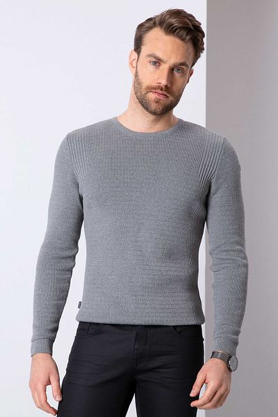 Pierre Cardin Ανδρικό πλεκτό πουλόβερ σε γκρι Melange Slim Fit