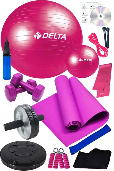 Delta 14 Lü Pilates Topu Seti Plates Minderi 1 Kg Dambıl Aerobik Band Ab Slider Tekerlek Spor Aleti