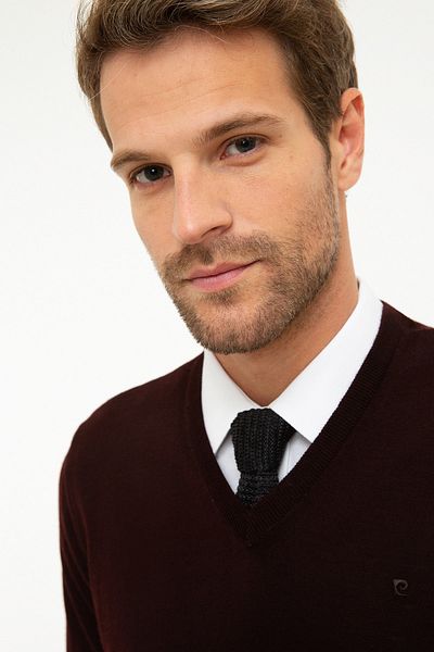 Pierre Cardin Men's Claret Red Slim Fit Basic Knitwear Sweater