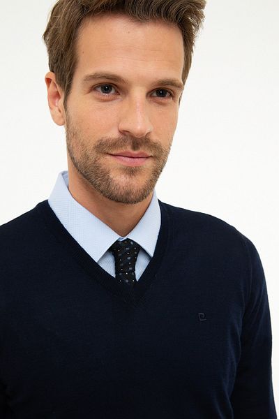 Pierre Cardin Πλεκτό πουλόβερ ανδρικό Navy Blue Slim Fit Basic