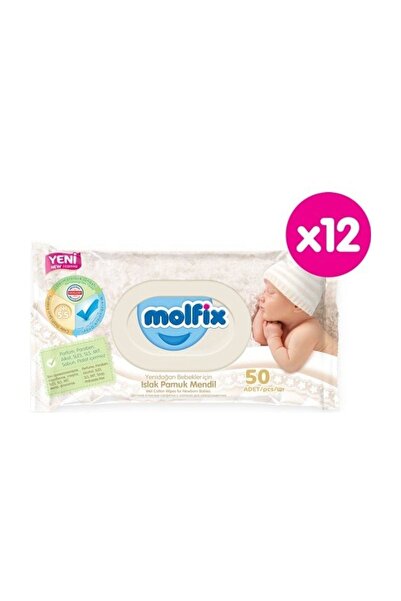 Molfix Yenidoğan Islak Pamuk Mendil 50'li 12 Paket 600 Yaprak