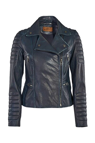 Desa Lacivert Vintage Kadın Deri Mont