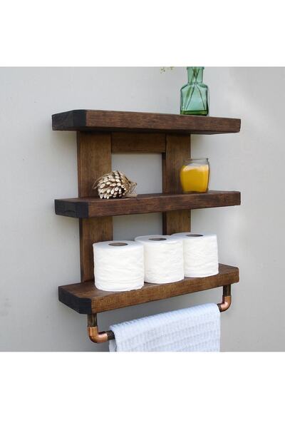 WOODENSA Ahşap Banyo Rafı Rustic Banyo Düzenleyici Wdn023