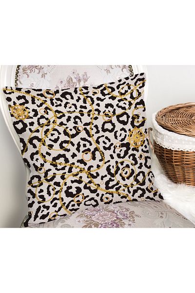 Realhomes Zebra Patterned Gold Detailed Modern Pillow Cushion Cover