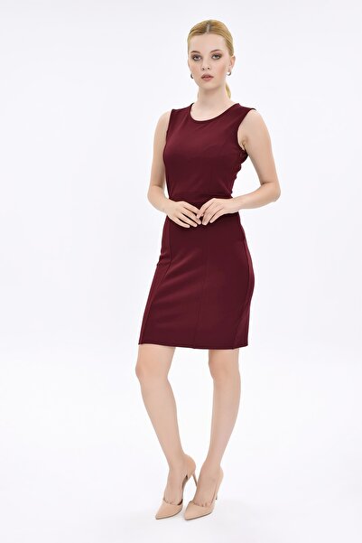 Hanna's by Hanna Darsa Kadın Bordo Kolsuz Kuplu Düz Dar Elbise