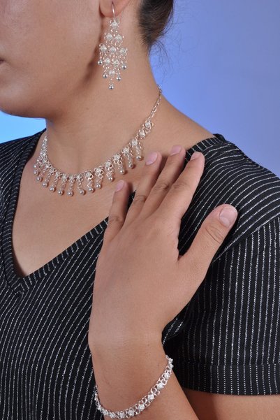 Midyat Nurtaş Gümüş Kadın Tek Sıralı Kişniş Model Telkari Gümüş Üçlü Set MNG201354108