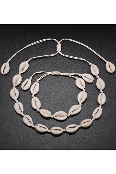 ESUSO عبوة من قطعتين من خلخال قلادة نسائية على شكل صدف طبيعي