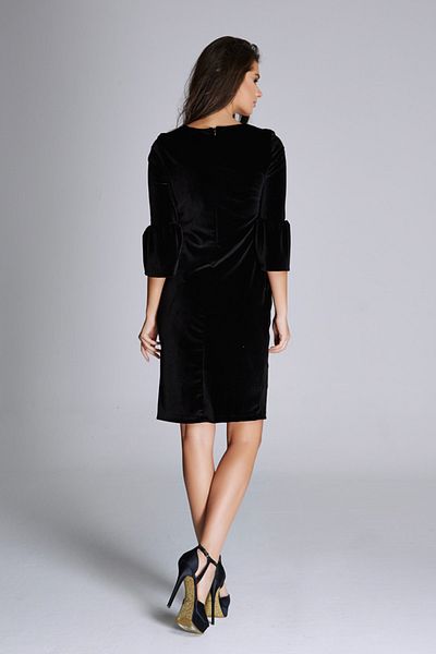 Laranor Women's Black Flounce Sleeve Detailed Velvet Dress 15L4575