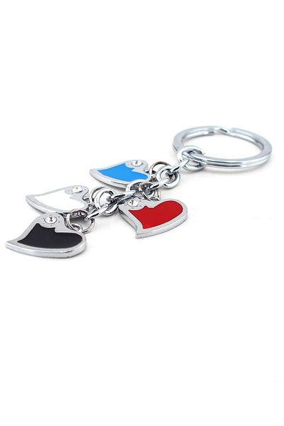 Solfera Unisex Colorful Hearts Dangle Metal Keychain Kc482