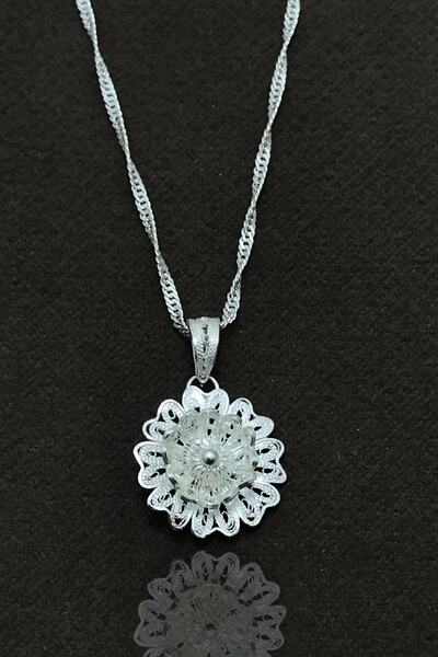 Midyat Nurtaş Gümüş Nilüfer Model El Işçiliği Telkari Gümüş Kadın Kolye 20101...