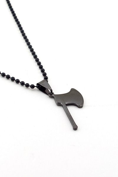 Solfera Men's Small Size Axe Black Steel Necklace K745
