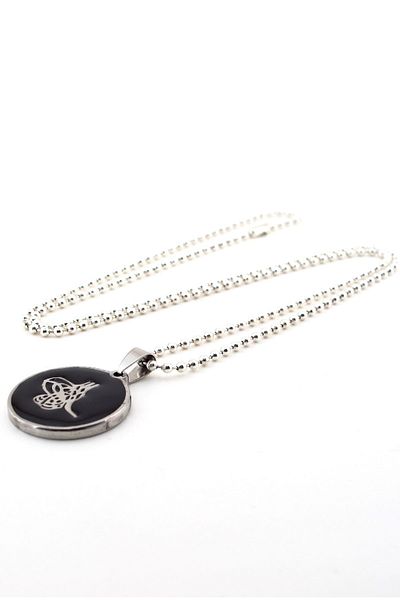 Solfera Men's Ottoman Tugra Patterned Medallion Steel Necklace K903