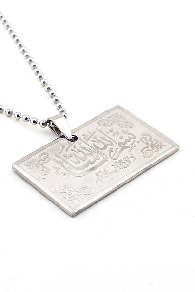 Solfera Men's Quadrilateral Plate Prayer Written Steel Necklace K518