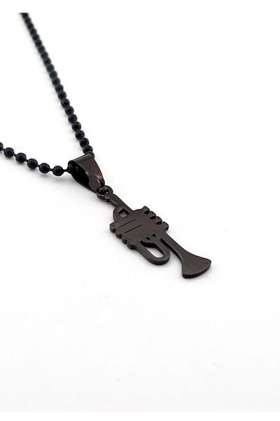 Solfera Men's Trumpet Musician Marching Band Black Steel Necklace K953