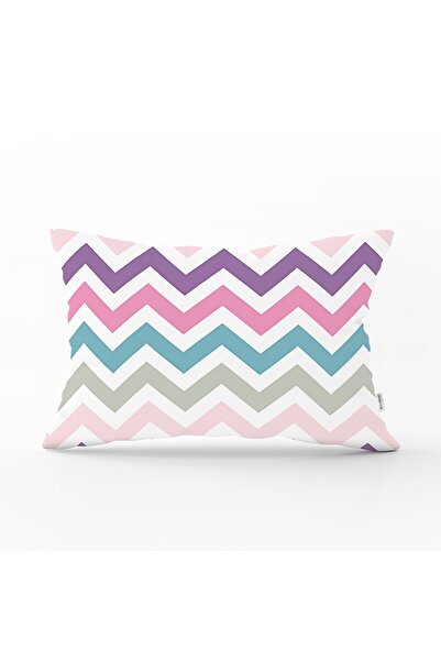 Realhomes Zigzag Desen Dijital Baskılı Dekoratif Dikdörtgen Yastık Kırlent Kı...