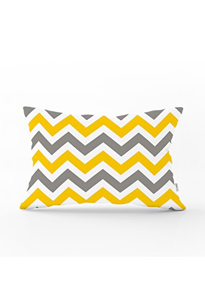 Realhomes Husă de pernă dreptunghiulară, galben gri, cu model în zig-zag, imp...