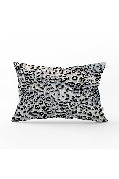 Realhomes Siyah Beyaz Leopar Desenli Dekoratif Yatay Yastık Kırlent Kılıfı