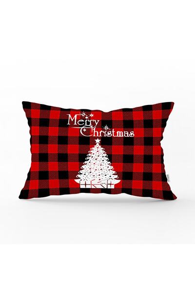Realhomes Siyah Kırmızı Ekose Desenli Yılbaşı Temalı Dikdörtgen Kırlent Kılıf...