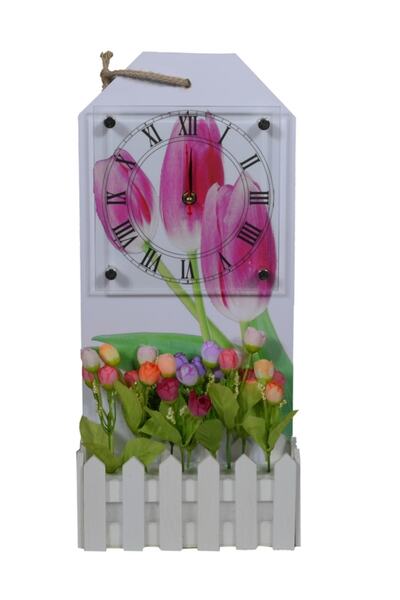 Bahat هدية للحبيب ساعة حائط زجاجية خشبية مزخرفة مع زهور