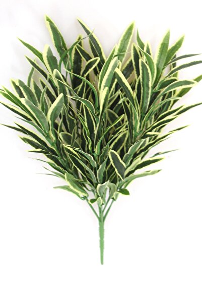 Yapay Çiçek Deposu Yapay Ince Yapraklı Kabarık Dekoratif Bitki Yeşil-Beyaz