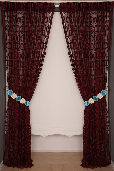 AKÇA TEKSTİL Vakko Claret Red Double Color Claret Red Rope Curtain Ready Made Buttons Sewn Rope Curtain 300*280 Cm