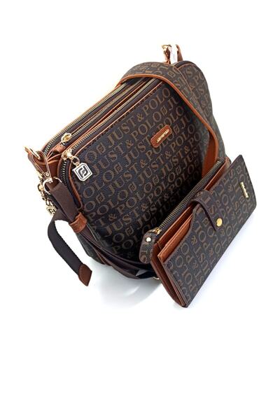 Just Polo Kadın Kahve Taba Çanta Cüzdan Kombini 2055