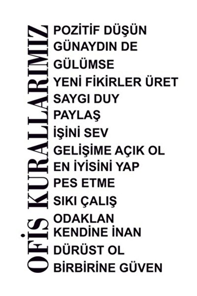 Sticker Sepetim Ofis Kuralları 3 Siyah Dekoratif Duvar Sticker