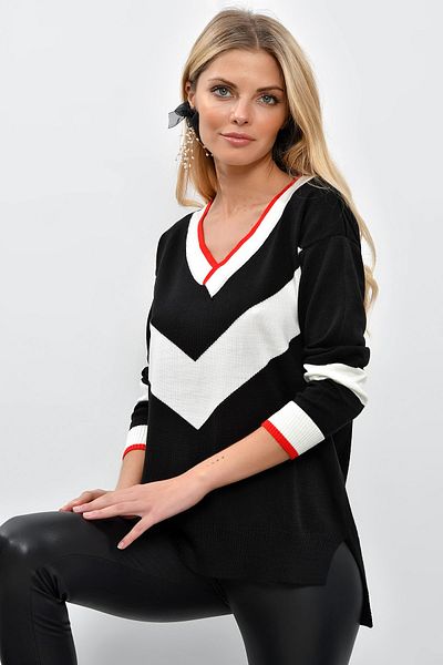 Cool & Sexy Women's Black V-Neck Knitwear Tunic DA49