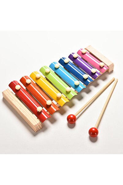HEPBİMODA Eğitici Ahşap Ksilofon 8 Nota 8 Ton 25 Cm 8 Tuşlu Ahşap Sesli Selefon Oyuncak Ahşap Metalofon Oyunn