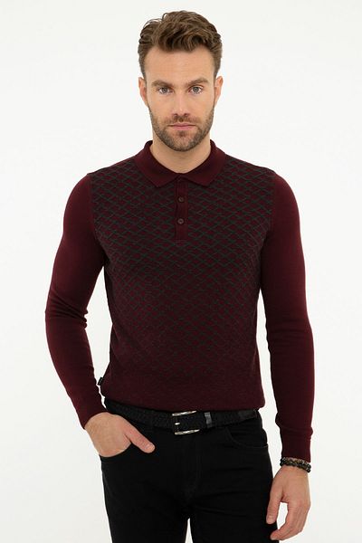 Pierre Cardin Men's Claret Red Slim Fit Knitwear Sweater G021GL0TK.000867144